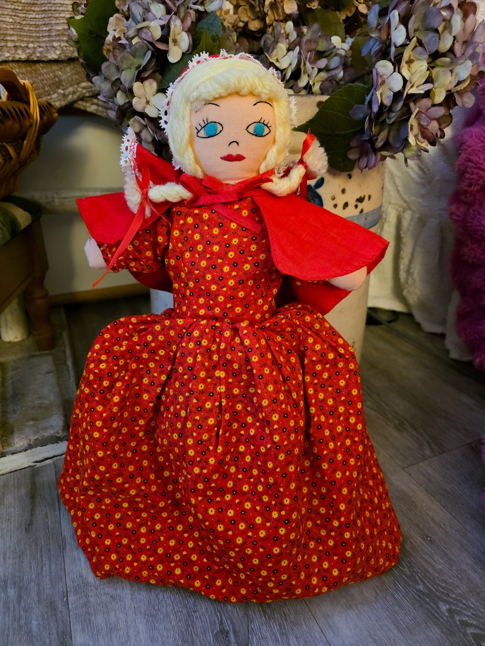 Vintage Topsy Turvy Doll Little Red Riding Hood Grandma Wolf 3-in-1 Handmade